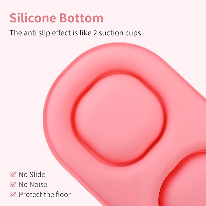 Small Size Puppy Dog Bowls: Food and Water Bowls Set for Small Dogs, No-Spill Non-Skid Dog Dish, Pink