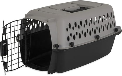 Pet Portable Kennel for Dogs, Hard-Sided Travel Carrier, Durable, Metal Door, Black & Grey, for Pets up to 10 lbs, 19" L x 12.3" W x 10.8" H