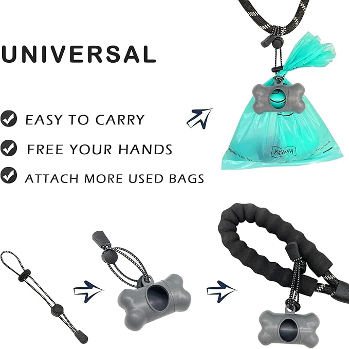 Dog Poop Pickup Bags Holder Dispenser with Standard-Sized Leak-Proof Scented Doggy Waste Bags and Carabiner with Safety Lock&Fastener Never Loose on Leash Lead Again (2 Holders 30 Bags, Grey)