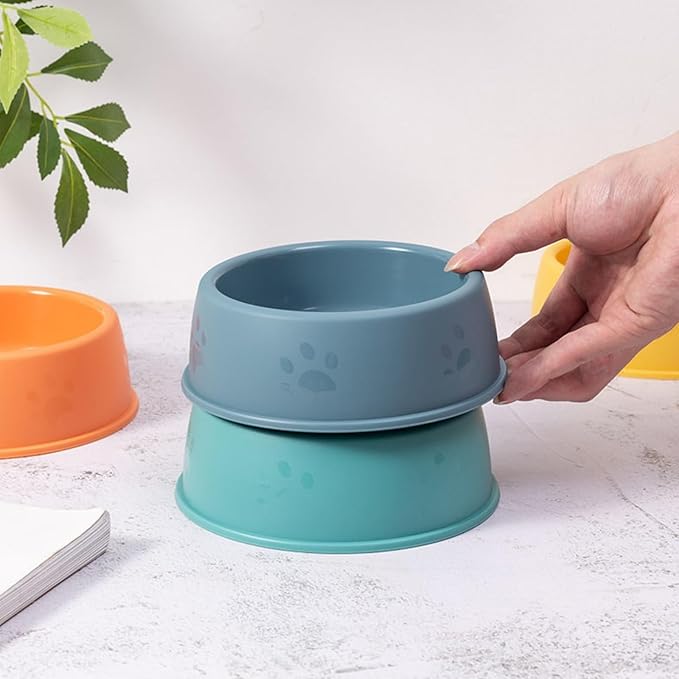 24 Pack Plastic Dog Bowl, 10 Oz Reusable Pet Food and Water Bowl with Cute Dog Paw Print, Stackable Puppy Cat Feeding Bowls Food Dishes for Dog Cat Party Supplies, 4 Color