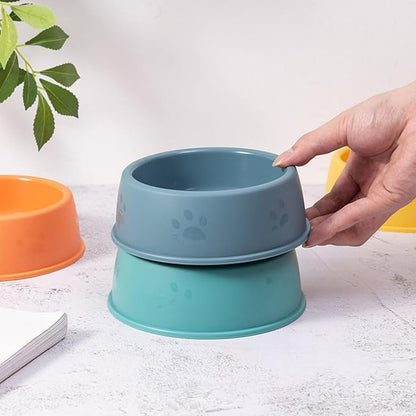24 Pack Plastic Dog Bowl, 10 Oz Reusable Pet Food and Water Bowl with Cute Dog Paw Print, Stackable Puppy Cat Feeding Bowls Food Dishes for Dog Cat Party Supplies, 4 Color