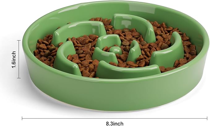 Slow Feeder Dog Bowl, Ceramic 8.3 inch Dog Food Bowls for Small, Medium, and Large Breed, Anti-Slip Maze Puzzle Food Dish to Slow Down Eating (Green, 8.3 inch)