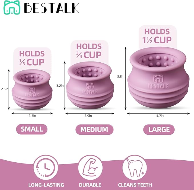 Dog Enrichment Treat Toy, Long-Lasting Wobbly Interactive Freeze Lick Toys for Dogs, Stuffable Puzzle Feeder Toy for Boredom, Silicone Treat Dispensing Chew Toy (Pastel Purple,S)