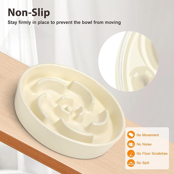 Slow Feeder Dog Bowl, Ceramic 8.3 inch Dog Food Bowls for Small, Medium, and Large Breed, Anti-Slip Maze Puzzle Food Dish to Slow Down Eating (White, 8.3 inch)