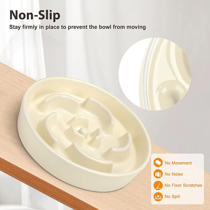 Slow Feeder Dog Bowl, Ceramic 8.3 inch Dog Food Bowls for Small, Medium, and Large Breed, Anti-Slip Maze Puzzle Food Dish to Slow Down Eating (White, 8.3 inch)