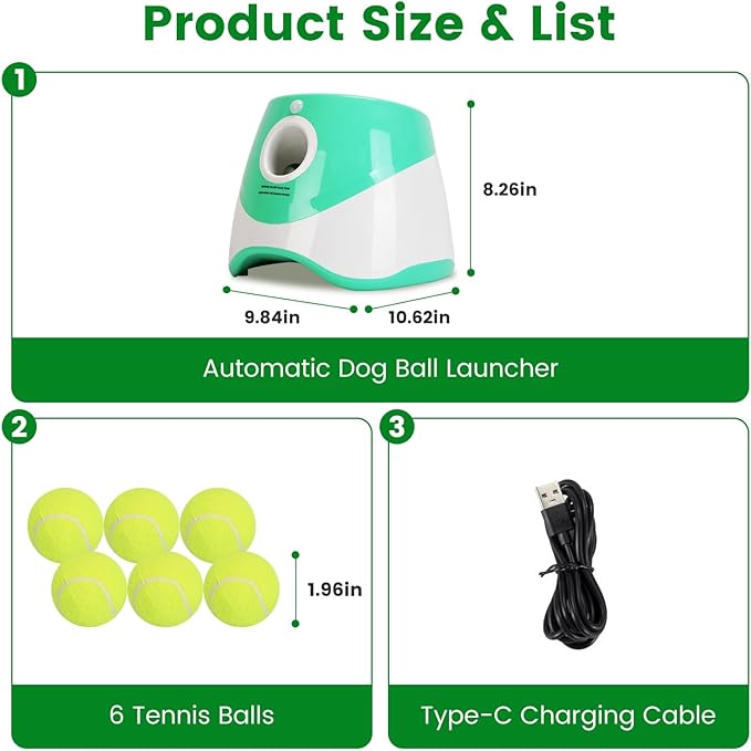 Automatic Dog Ball Launcher Tennis Ball Thrower Machine Interactive Fetch Machine Training Game Toy with 3 Adjustable Launch Distance for Small Medium Dogs Indoor & Outdoor