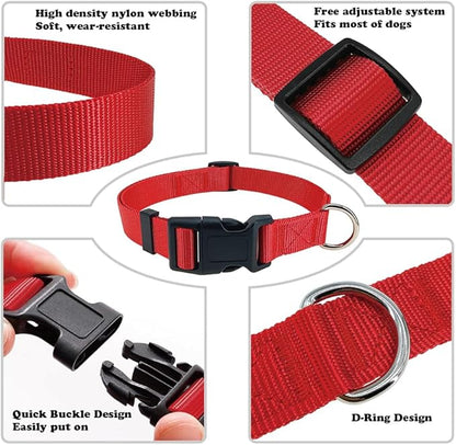 Red Dog Collar Basic Adjustable Dog Collars for Puppy Small Medium Large Dogs Girls with Breathable Quick Release Nylon Pet Collar