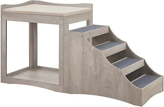 unipaws Large Pet Bunk Bed with Removable Step for Dogs and Cats, Multi-Level Bed Window Perch Seat Platform with Cushion, Indoor Use