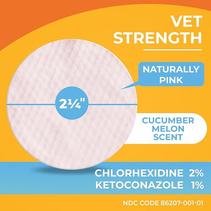 Antibacterial & Antifungal Medicated Wipes for Dogs and Cats – 100 Count - Chlorhexidine Wipes with Ketoconazole for the Treatment of Rashes, Skin Infections, Itchy Paws, and Pet Acne