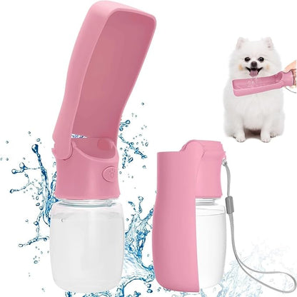 Foldable Dog Water Bottle, 2in1 Portable Leak Proof Puppy Drinking Bottle Dispenser for Puppy Small Medium Large Dogs, Dishwasher Safe Pet Accessories for Outdoor Traveling (Pink,12oz)