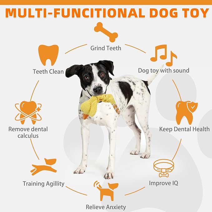KOOLTAIL Duck Dog Toys, Tough Plush Dog Chew & Squeaky Toys with Crinkle Paper, Interactive Training & Tug of War Puppy Teething Toy for Indoor Outdoor Play, Soft Pet Toy for Small Medium Large Dogs