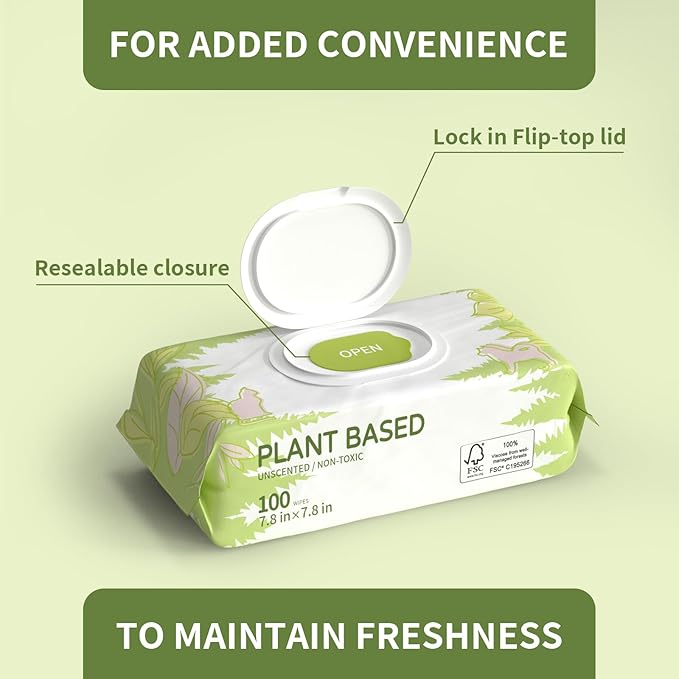 100 Unscented Pet Wipes for Paws & Butt Plant Based Hypoallergenic Pets Cleansing & Deodorizing Anal Gland Hygienic Puppy Wipes for Dogs Face & Body Cat Wipes Cleaning Fur Doggie Wipes