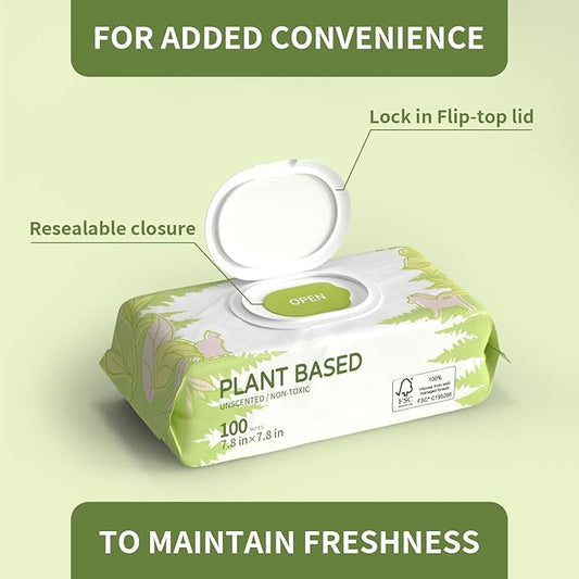 100 Unscented Pet Wipes for Paws & Butt Plant Based Hypoallergenic Pets Cleansing & Deodorizing Anal Gland Hygienic Puppy Wipes for Dogs Face & Body Cat Wipes Cleaning Fur Doggie Wipes