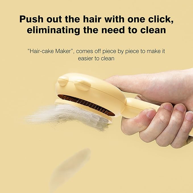 Cat Brush for Shedding, Self-Cleaning Hair Brush with Release Button for Indoor Cats, Soft Silicone Grooming Comb for Long and Short Haired Cats, Cute & Effective Pet Hair Remover Tool, Yellow