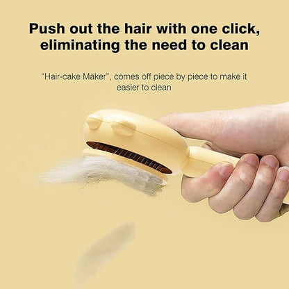Cat Brush for Shedding, Self-Cleaning Hair Brush with Release Button for Indoor Cats, Soft Silicone Grooming Comb for Long and Short Haired Cats, Cute & Effective Pet Hair Remover Tool, Yellow
