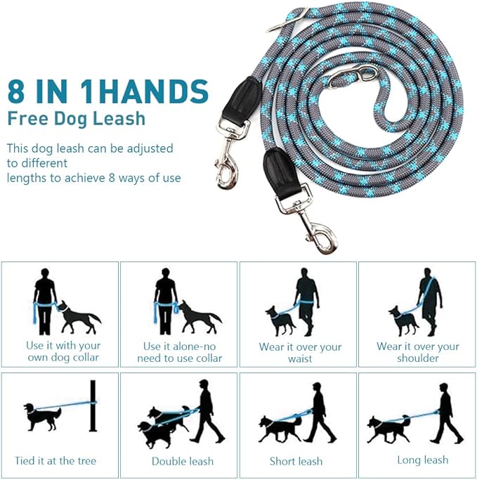 Pawstrip Hands Free Multifunctional Dog Leash - Reflective Waist Leash for Dog Walking & Training - Adjustable Crossbody Nylon Double Leashes for Small to Large Dogs