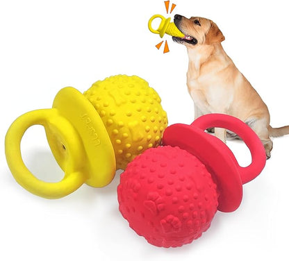 Latex Chew Dog Toys, Novelty Squeaky Pacifier Dog Toys for Teething Puppies, Mild Chewing Small, Medium, Large Dogs, Pet Dogs Supplies Newborn Puppy Gift (2 Pcs, Red+Yellow