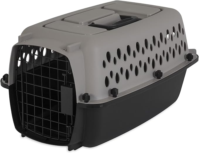 Pet Portable Kennel for Dogs, Hard-Sided Travel Carrier, Durable, Metal Door, Black & Grey, for Pets up to 10 lbs, 19" L x 12.3" W x 10.8" H
