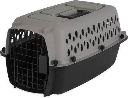 Pet Portable Kennel for Dogs, Hard-Sided Travel Carrier, Durable, Metal Door, Black & Grey, for Pets up to 10 lbs, 19" L x 12.3" W x 10.8" H