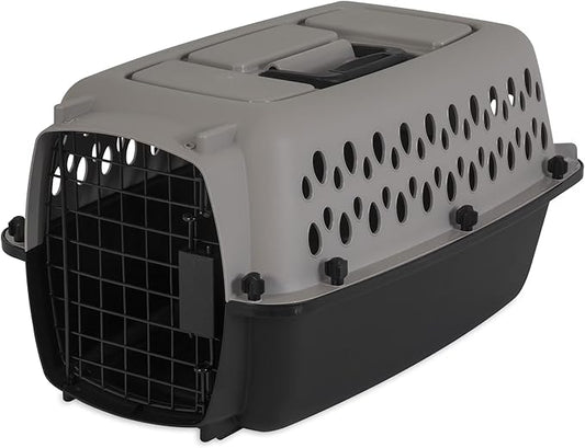Pet Portable Kennel for Dogs, Hard-Sided Travel Carrier, Durable, Metal Door, Black & Grey, for Pets up to 10 lbs, 19" L x 12.3" W x 10.8" H