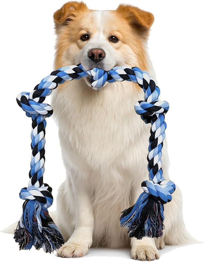 Dog Rope Toys for Large/Medium Aggressive Chewers,Tough Cotton Chew Toy,5 Knots 2.7Feet Indestructible,Knots Extra Tough Cotton Dog Ropes for Medium Large Dogs,Toy Teeth Cleaning