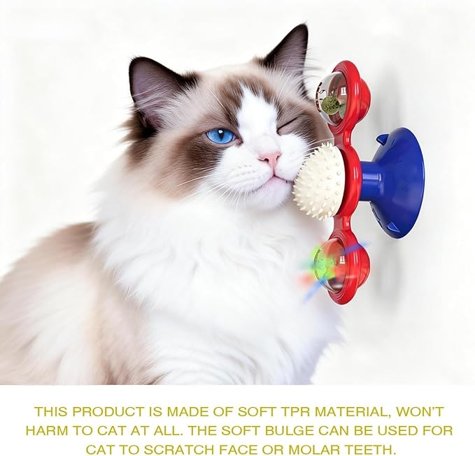 Interactive Cat Toys & Treat Dispenser with Catnip Ball - Chew, Scratch, Rub & Teeth Grooming Toys for Indoor Cats, BPA-Free, Sturdy TPR(Yellow)