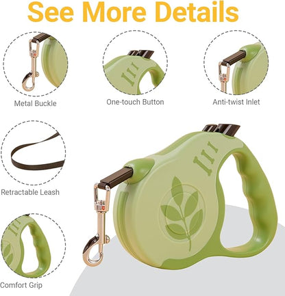Retractable Dog Leash with Non-Slip Handle, 16 FT Automatic Telescopic Tractor with Atuo Locking Botton，Durable Pet Tape for Small and Medium-Sized Dogs Green