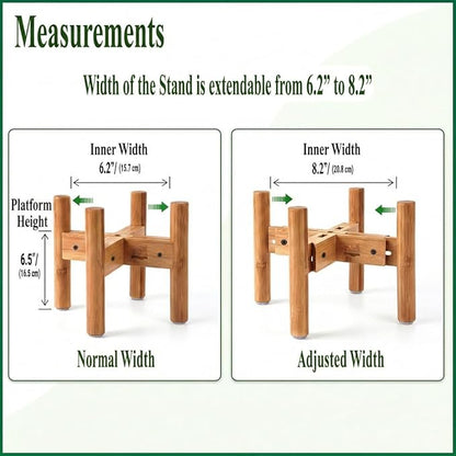 Dog Bowl Stand - Raise, Elevate Bowls to 9-inch High - Adjustable, Fits 6 up to 8-inch Medium Dog Food/Water Feeders, Dishes and Fountains - Durable Bamboo
