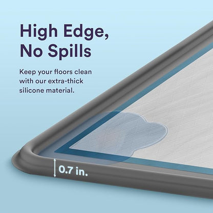 Pee Pad Tray Holder for Dogs - Fits Up to 25 x 25 in. Square Potty Training Pads No Spill Raised Lip High Edge Silicone Mat, Extra Thick and Non-Slip for Indoor Floor Protection (Large, Grey) | eenk