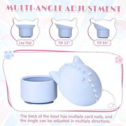 2 Pack Silicone Cat Slow Feeder, Elevated Slow Feeder Cat Bowl for Dry and Wet Food, Tilted Design with Non Slip Base, Adjustable Angle for Pet(Pink and Blue)
