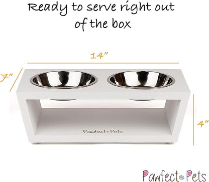 4" Tall Elevated Dog Bowls for Small Dogs and Cats. Raised Dog and Cat Food and Water Bowl Set by Pawfect Pets (White)