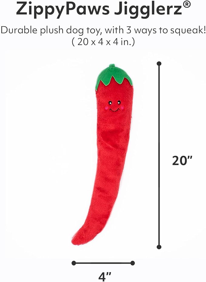 ZippyPaws Jigglerz - Dog Squeaky Toys to Keep Them Busy, Funny Food Plush for Small, Medium, & Large Dogs, Cute Stuffed Puppy Toy, Pet Products, Gift for All Breeds, Interactive Squeaker - Pepper