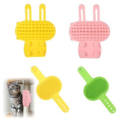 4Pcs Cat Self Groomer, Silicone Grooming Strap Pad for Cats, Adjustable Kitten Brushes for Indoor Kittens, Cat Massager Comb for Head Face Back, Cats Face Scratchers for Corner Sofa Chair Table Legs