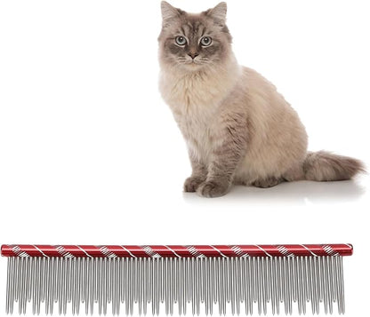 Zerodis Pet Hair Removal Comb, Reusable Stainless Steel, Comfortable Grooming Comb for Cats & Dogs, Red