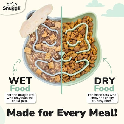 Snuggli Slow Feeder Cat Bowl | Cat Puzzle Feeder for Slow Eating, Mental Enrichment, Digestion, & Bloat Relief | Non-Slip Silicone, Dishwasher Safe, 1 Cup (Matcha)