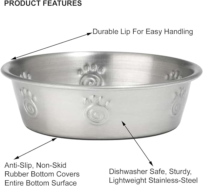 PetRageous 60046 Cayman Classic Non-Skid Stainless-Steel Dishwasher Safe Bowl 1-Cup Capacity 4.5-Inch Diameter 1.5-Inch Tall for Small Dogs and Cats of Any Size, Metallic