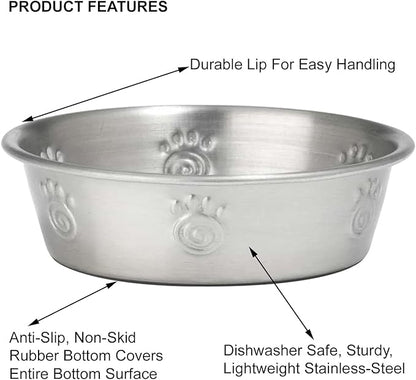PetRageous 60046 Cayman Classic Non-Skid Stainless-Steel Dishwasher Safe Bowl 1-Cup Capacity 4.5-Inch Diameter 1.5-Inch Tall for Small Dogs and Cats of Any Size, Metallic