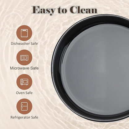 SPUNKYJUNKY Ceramic Dog Bowls with Acacia Wood Stand - Raised Dog Food and Water Bowl Set for Medium Dogs (28.74 OZ, Black)