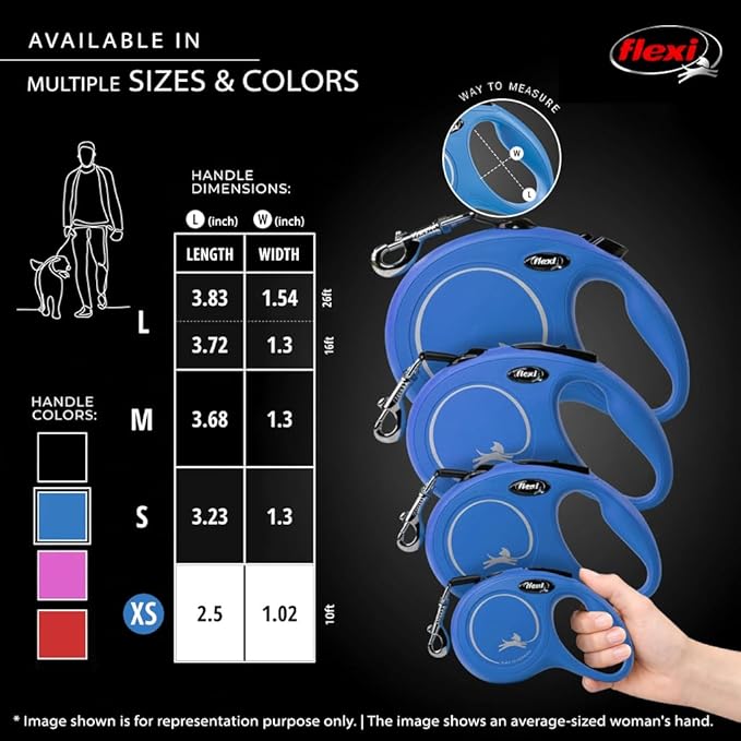 FLEXI New Classic Tape Extra Small Retractable Dog Leash for Small Dogs Upto 26 lbs. – 10 ft., Blue | Tangle Free Pet Walking Leash with One-Handed Brake, Pause, Lock|German Quality Product