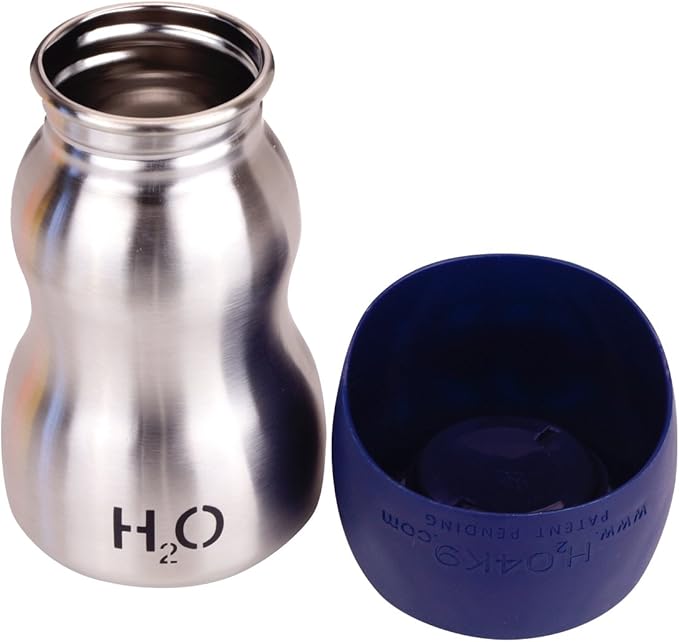 H2O4K9 Stainless Steel Dog Water Bottle and Travel Bowl, Small, 270 ml, Deep Navy