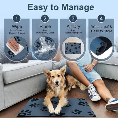 Dog Feeding Mat 16"x24", Absorbent Mat for Dog Water Bowl, Rubber Pet Food Mat, Pet Food Mats for Floor Waterproof, Pet Placemats for Food and Water, Cat Feeding Mat, Blue