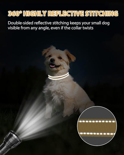 Joytale Small Dog Collar, Durable Double-Sided Reflective Nylon Collar for Night Safety, Adjustable Quick-Release for Active Breeds, Khaki, S (3/4" Width)