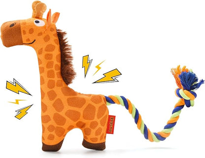 AUSCAT Plush Dog Rope Toy, Durable Squeaky Dog Toys for Puppy Small Medium Dogs (Not for Aggressive Chewers), Giraffe