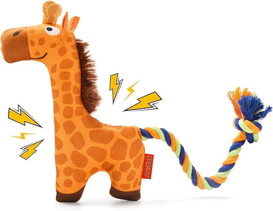 AUSCAT Plush Dog Rope Toy, Durable Squeaky Dog Toys for Puppy Small Medium Dogs (Not for Aggressive Chewers), Giraffe