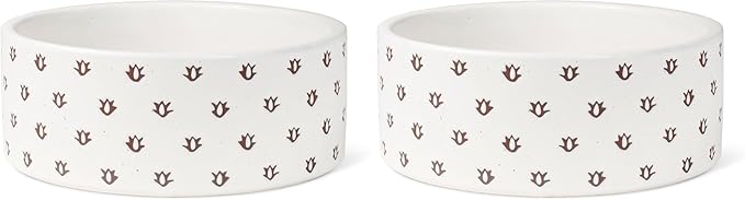 Fringe Studio Speckled Block Bone Medium Wax Resist Ceramic Pet Bowl (6.5" Diameter x 2.5" H, 26 fl.oz.), PetShop Collection (474506) (Pack of 2)