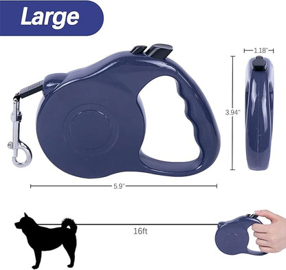 Retractable Dog Leash 16ft, Tangle-Free Expandable Leash for Medium Dogs Up to 33lbs, Easy-Adjust Lock & Anti-Slip Handle for Safe Walks