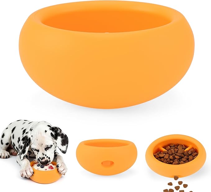 Dog Enrichment Toys, Durable Silicone, Interactive Engagement Slow Feeder Dog Bowls, Orange