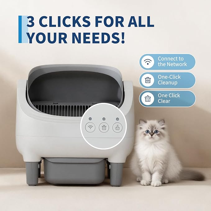 Self Cleaning Cat Litter Box with APP Control, Open-Top Automatic Litter Box for Multiple & Large Cats, 10.5L Sealed Waste Bin, Safety Sensors, Ultra-Quiet, Odor-Free, 2.4G WiFi