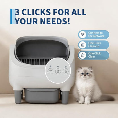 Self Cleaning Cat Litter Box with APP Control, Open-Top Automatic Litter Box for Multiple & Large Cats, 10.5L Sealed Waste Bin, Safety Sensors, Ultra-Quiet, Odor-Free, 2.4G WiFi