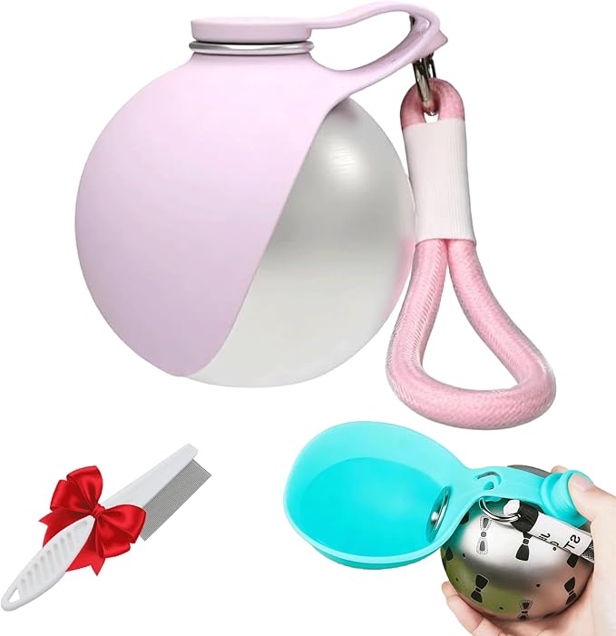 Portable Dog Water Ball, Foldable Pet Water Bottle – Portable, Leak-Proof & Perfect for Travel, 304 Stainless Steel Large-Capacity (287ml) Cup with Foldable Silicone Bowl (Pink)